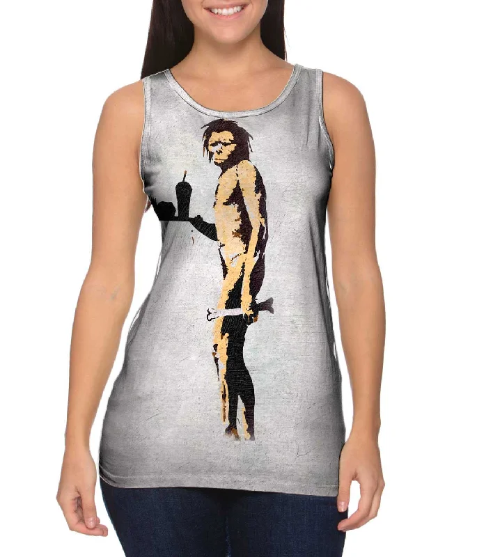 Plus Size Women's Glitter - Trimmed Tank Tops for Party NightsGraffiti Banksy Apeman Fast Food Hunter