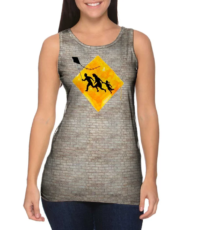 Square Neck Women's Organic Cotton Tank Tops in Earth TonesGraffiti Banksy Family Kite Flying Square Neck Women's Organic Cotton Tank Tops in Earth TonesGraffiti Banksy Family Kite Flying