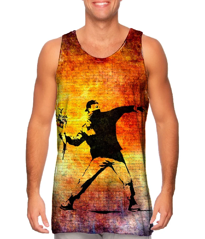 Women's Spaghetti Strap Tank Tops with Geometric PatternsGraffiti Banksy Flower Throw Women's Spaghetti Strap Tank Tops with Geometric PatternsGraffiti Banksy Flower Throw