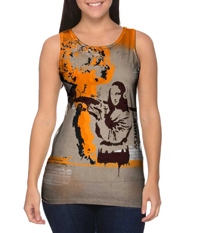 Halter Neck Women's Modal Blend Tank Tops for ComfortGraffiti Banksy Mona Lisa