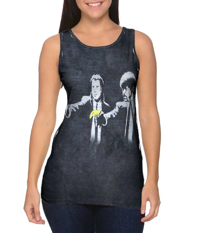Crew Neck Women's Sustainable Tank Tops Made from Recycled MaterialsGraffiti Banksy Pulp Fruiction Crew Neck Women's Sustainable Tank Tops Made from Recycled MaterialsGraffiti Banksy Pulp Fruiction