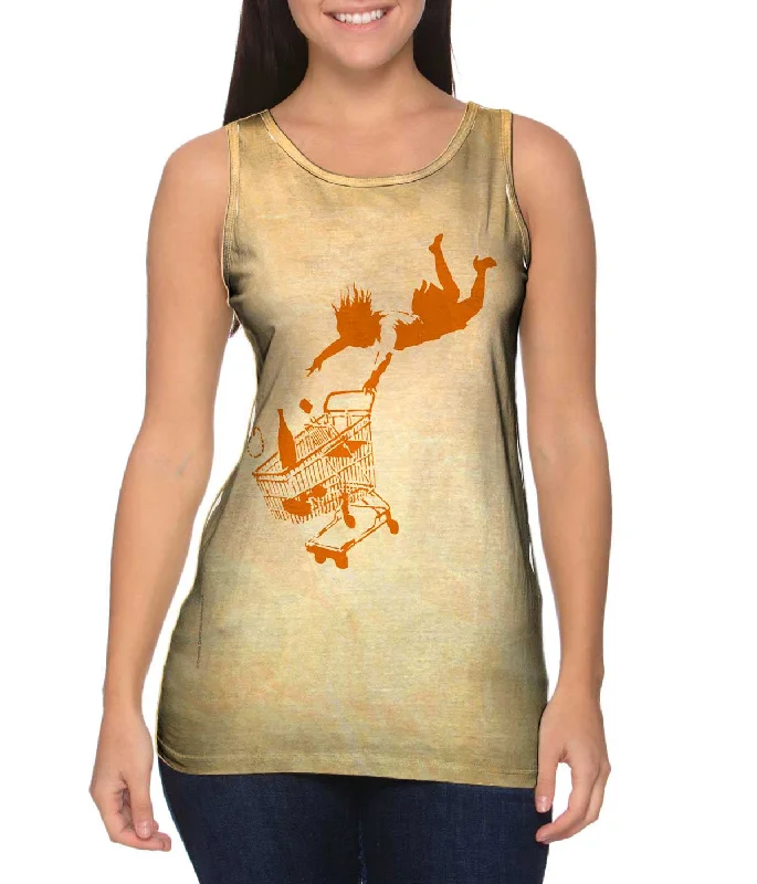 Mock Neck Women's Performance Tank Tops for CyclingGraffiti Banksy Shoppping Cart Fall Mock Neck Women's Performance Tank Tops for CyclingGraffiti Banksy Shoppping Cart Fall