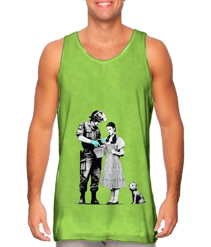 Plus Size Women's Puff - Sleeve Tank Tops in Pastel HuesGraffiti Banksy Stop And Search Plus Size Women's Puff - Sleeve Tank Tops in Pastel HuesGraffiti Banksy Stop And Search