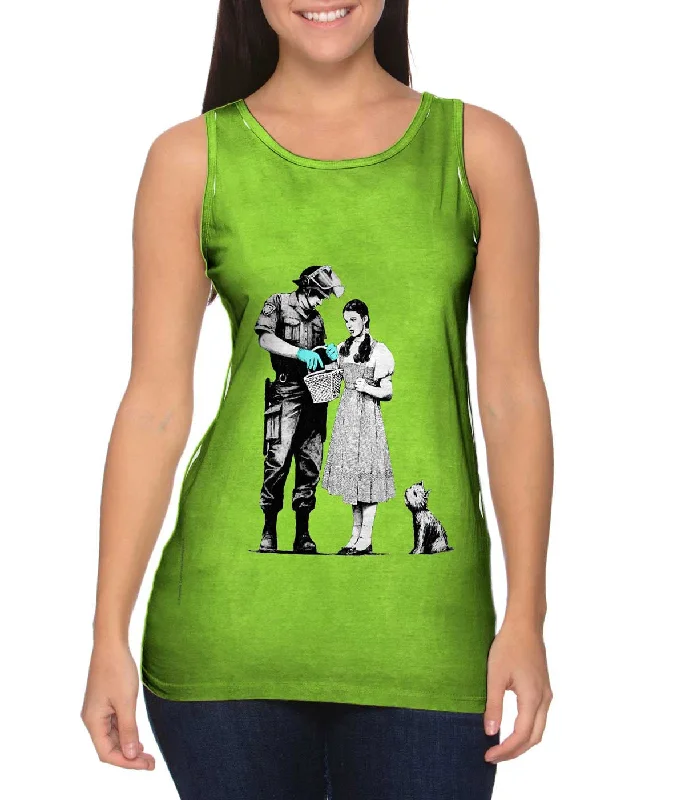 One - Shoulder Women's Rayon Blend Tank Tops for a Flowy LookGraffiti Banksy Stop And Search One - Shoulder Women's Rayon Blend Tank Tops for a Flowy LookGraffiti Banksy Stop And Search