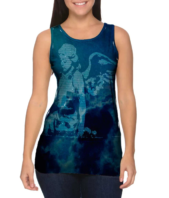 High - Neck Women's Silk Blend Tank Tops for a Luxurious FeelGraffiti Banksy Wall Angel High - Neck Women's Silk Blend Tank Tops for a Luxurious FeelGraffiti Banksy Wall Angel