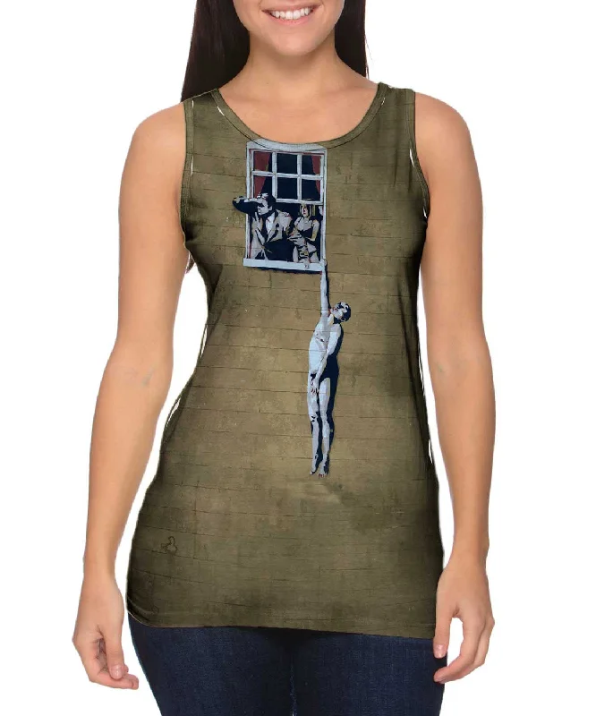 Plus Size Women's Glitter - Trimmed Tank Tops for Party NightsGraffiti Banksy Window Lover Plus Size Women's Glitter - Trimmed Tank Tops for Party NightsGraffiti Banksy Window Lover