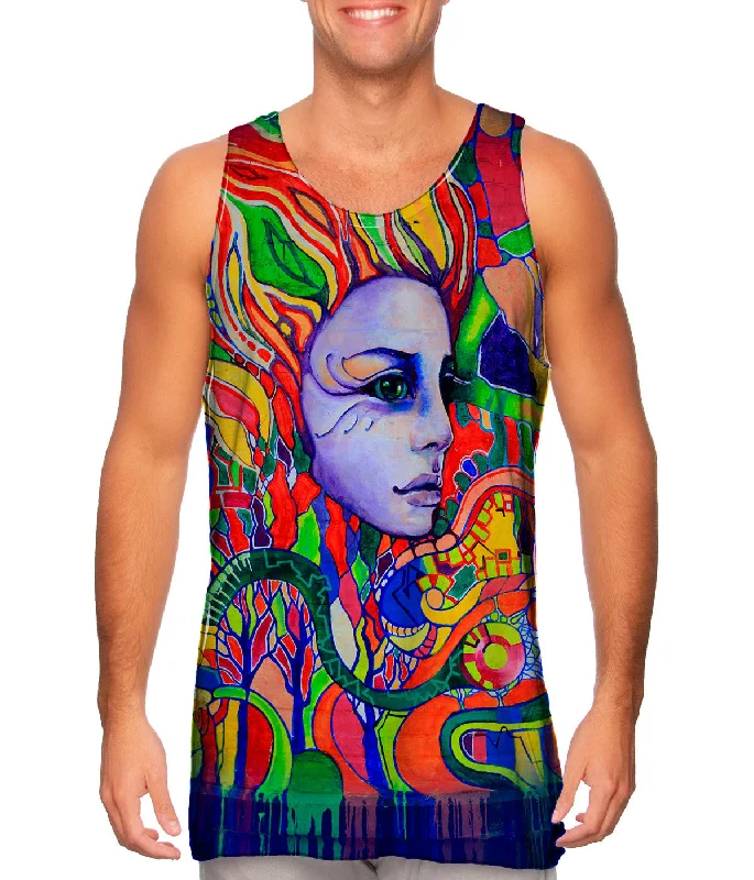 Plus Size Women's Ruffled Hem Tank Tops with Floral PrintsGraffiti Face The Future Neon Plus Size Women's Ruffled Hem Tank Tops with Floral PrintsGraffiti Face The Future Neon