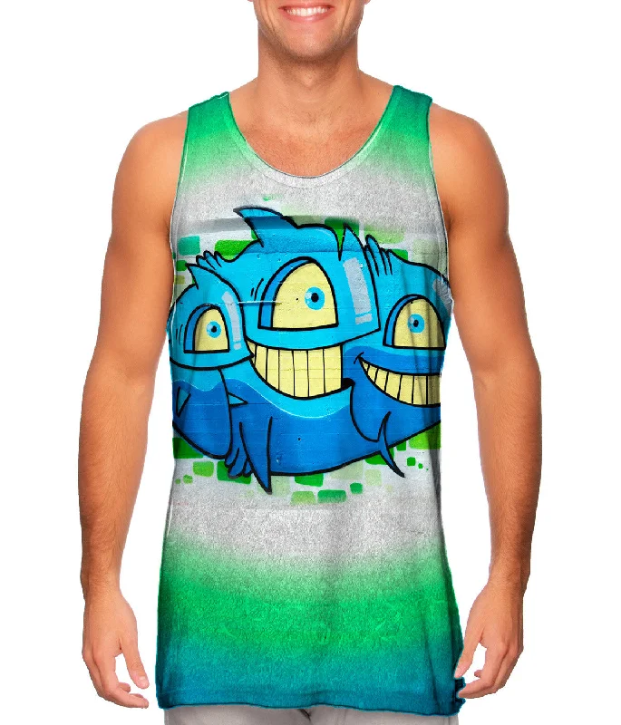 Plus Size Women's Side - Slit Tank Tops in Metallic ShadesGraffiti Here Fishy Fishy
