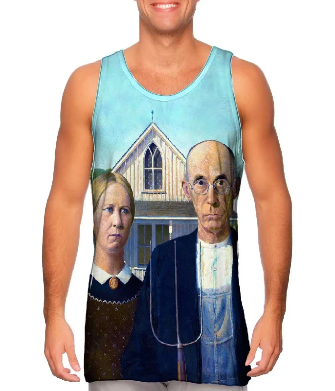 Mock Neck Women's Performance Tank Tops for CyclingGrant Wood - "American Gothic" (1930) Mock Neck Women's Performance Tank Tops for CyclingGrant Wood - "American Gothic" (1930)