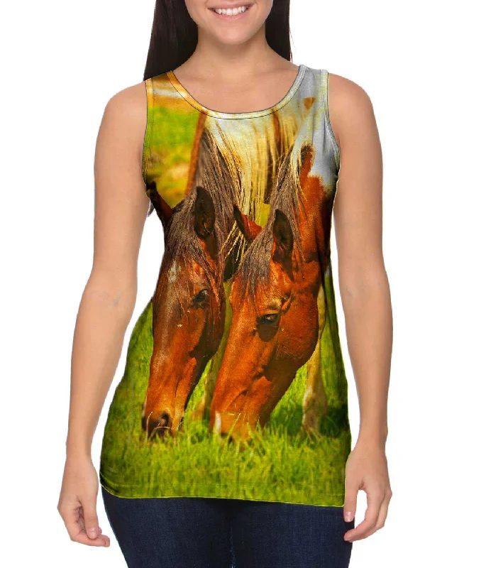 Women's Button - Down Tank Tops in Striped PatternsGrass Loves Company Horse