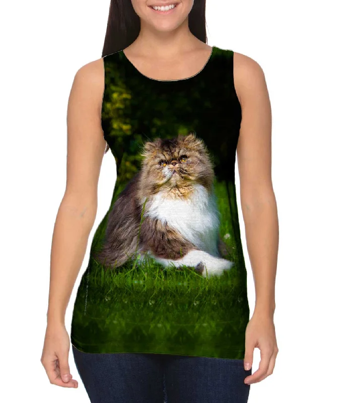 Women's Longline Tank Tops with Abstract PrintsGrassy Cat