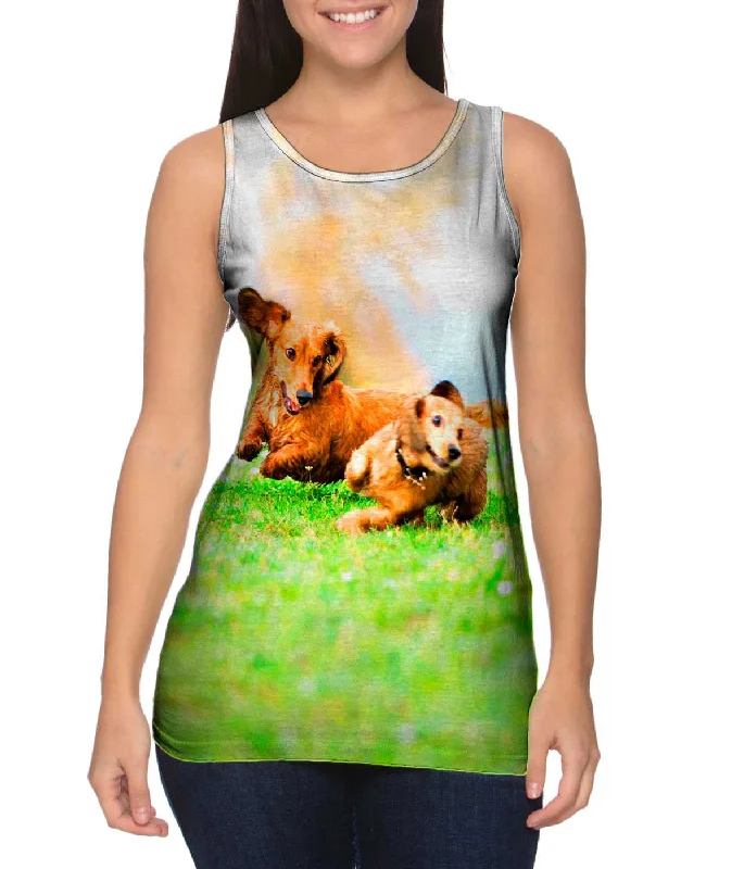 Women's Button - Down Tank Tops in Striped PatternsGreat Dachshund Race
