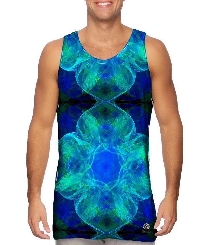 Plus Size Women's Side - Slit Tank Tops in Metallic ShadesGreen Blue Fractal Jelly Fish