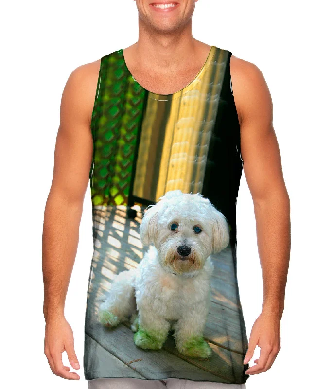 Women's Button - Down Tank Tops in Striped PatternsGreen Feet Poodle