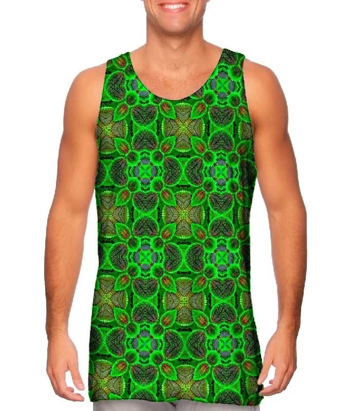 High - Neck Women's Silk Blend Tank Tops for a Luxurious FeelGreen Foliage Pattern