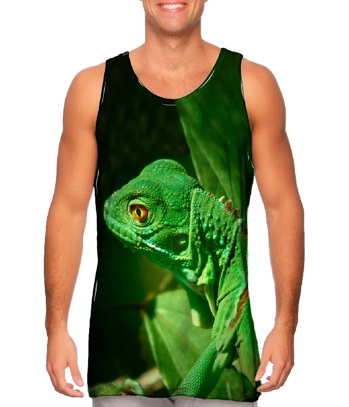 Plus Size Women's Criss - Cross Back Tank Tops in Neon ColorsGreen Iguana Jungle