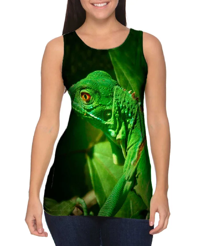 Plus Size Women's Glitter - Trimmed Tank Tops for Party NightsGreen Iguana Jungle