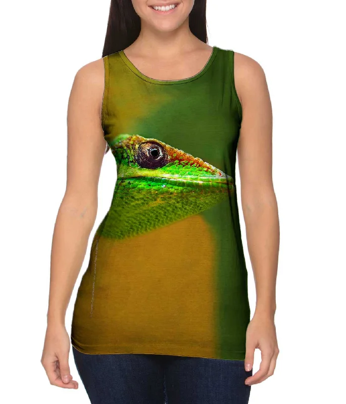 Square Neck Women's Organic Cotton Tank Tops in Earth TonesGreen Lizard