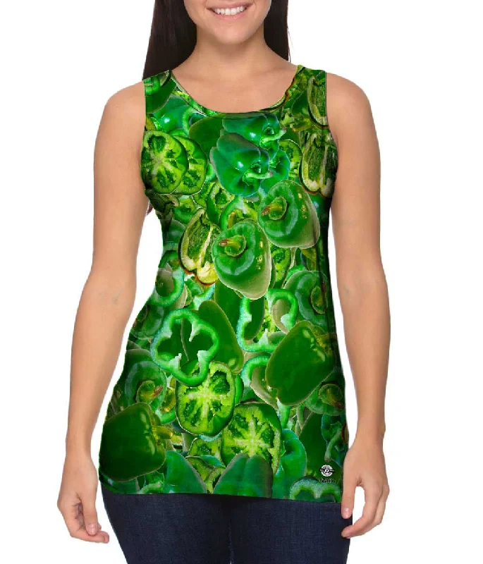Crew Neck Women's Sustainable Tank Tops Made from Recycled MaterialsGreen Pepper Jumbo