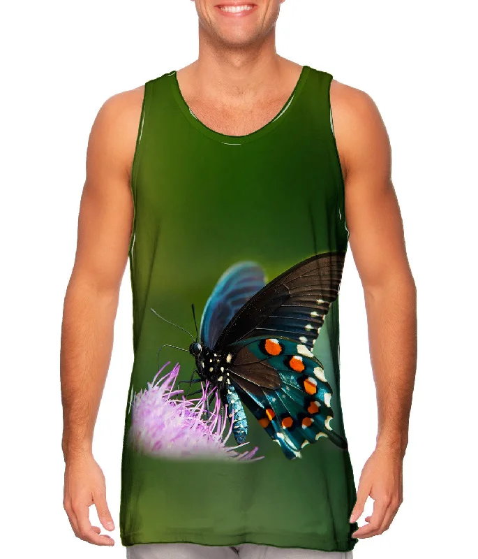 Mock Neck Women's Performance Tank Tops for CyclingGreen Spotted Butterfly