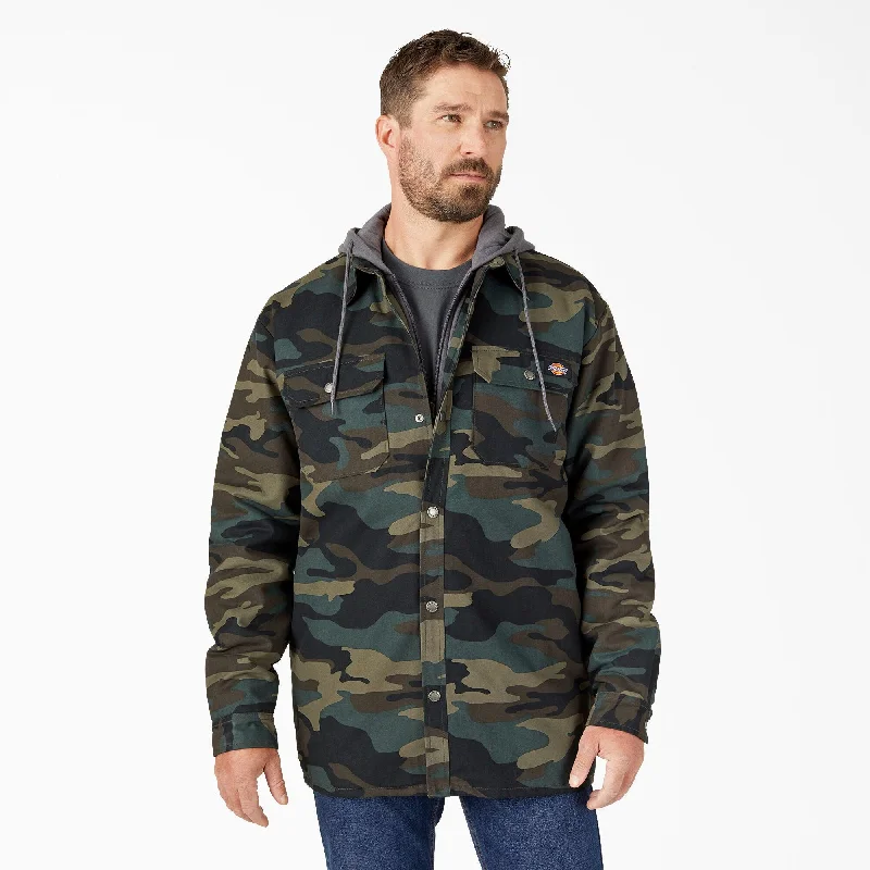 Water Repellent Duck Hooded Shirt Jacket, Camo