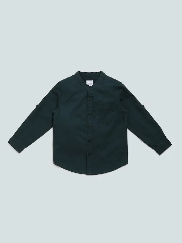 High - Waisted Women Shorts for a Retro and Flattering LookHOP Kids Plain Emerald Green Band Collar Shirt High - Waisted Women Shorts for a Retro and Flattering LookHOP Kids Plain Emerald Green Band Collar Shirt