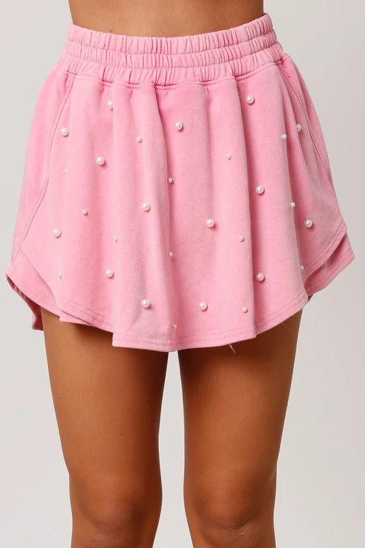 Printed Floral Women Shorts for a Summer - Ready StylePearl Dreaming Pink Embellished Skort Printed Floral Women Shorts for a Summer - Ready StylePearl Dreaming Pink Embellished Skort