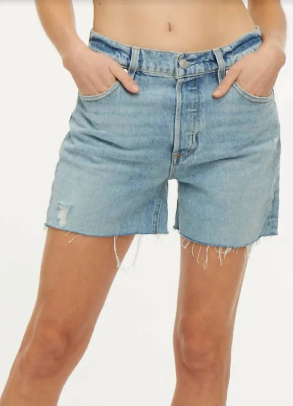Cuffed Women Shorts for a Laid - Back and Trendy LookRaw Hem Denim Short In Blue