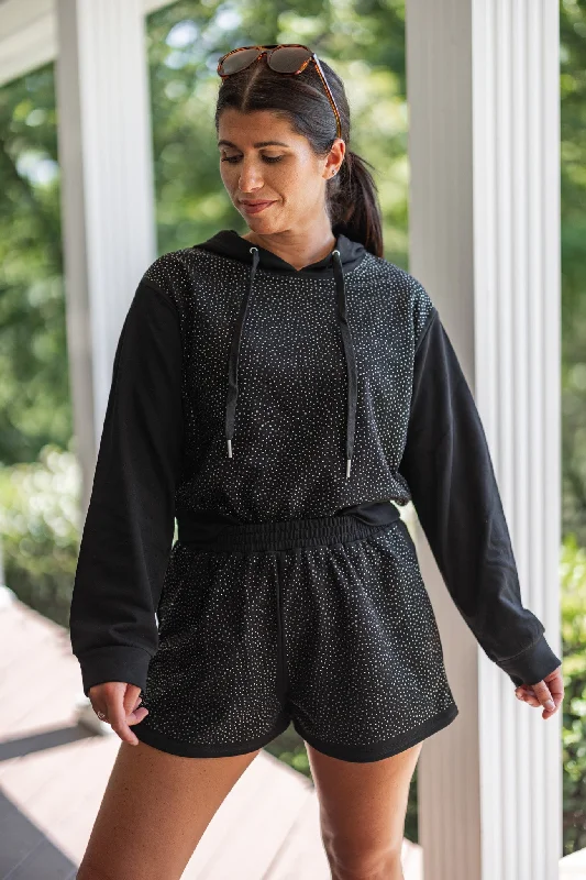 Cuffed Women Shorts for a Laid - Back and Trendy LookRhinestone Glam Black Knit Shorts Cuffed Women Shorts for a Laid - Back and Trendy LookRhinestone Glam Black Knit Shorts