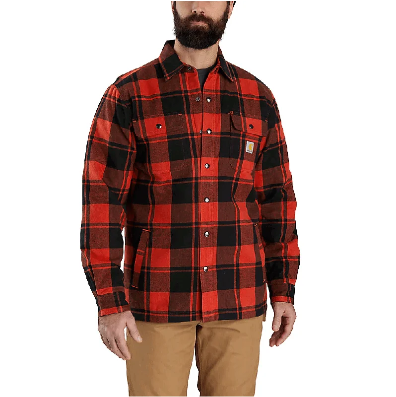 Women's easy - care long sleeve microfiber shirt105939 - Relaxed fit flannel sherpa-lined shirt jacket - Red Ochre/Black Women's easy - care long sleeve microfiber shirt105939 - Relaxed fit flannel sherpa-lined shirt jacket - Red Ochre/Black