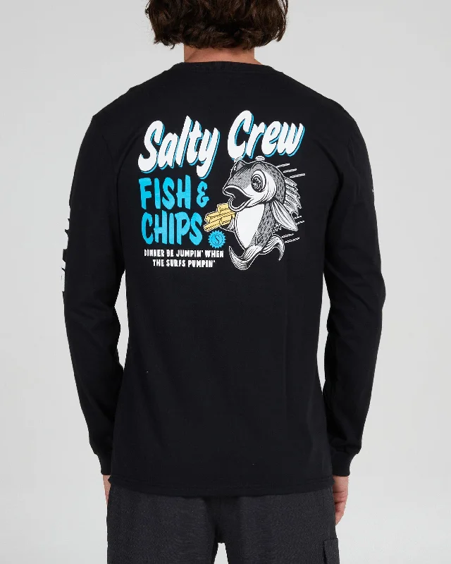 Women's machine - washable long sleeve jersey shirtOrganic Cotton Women T Shirt for Eco - Conscious WearersFish & Chips L/S Premium Tee - Black Women's machine - washable long sleeve jersey shirtOrganic Cotton Women T Shirt for Eco - Conscious WearersFish & Chips L/S Premium Tee - Black