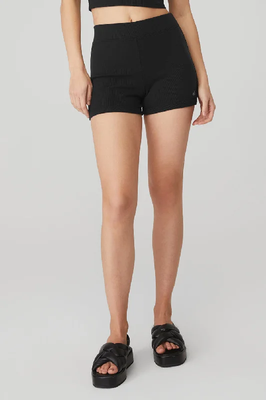 Goddess Ribbed High-Waist Hot Short - Black