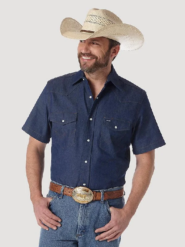 Western Cowboy Cut Short Sleeve Work Shirt - Rigid Indigo