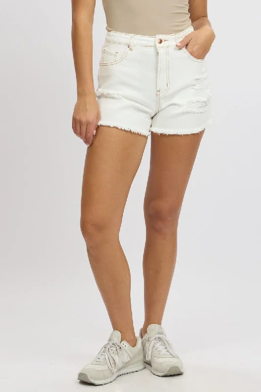 White Relaxed Shorts High Rise